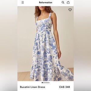 Reformation Bucatini Linen Dress in Lucerne size 0